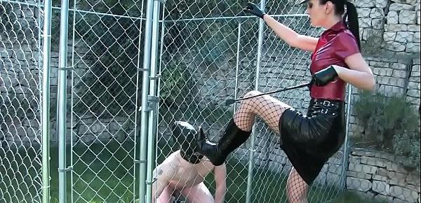  Femdom demands bootworship from caged sub